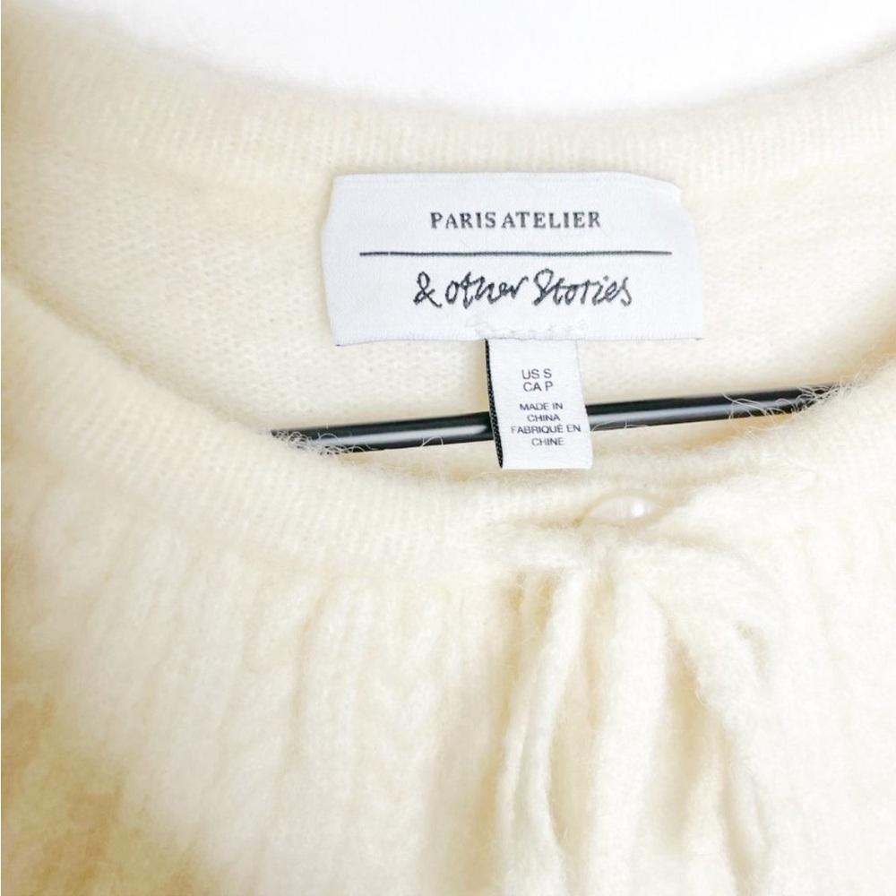 & Other Stories Statement Collar Knit Button Front Cardigan Cream S - Picture 8 of 9